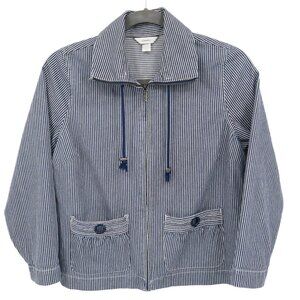CJ Banks Pinstriped Jacket Women X Navy Nautical Fisherman Coastal Casual Preppy